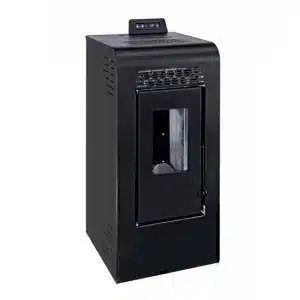 Estufa de pellet Power 8kW en color negro. Eficiencia, diseño moderno y calefacción ecológica para estancias de hasta 80 m².