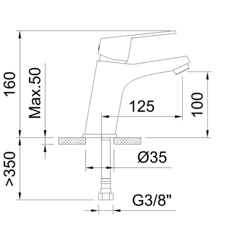 Medidas lavabo monomando Panam Evo Xtreme 100mm