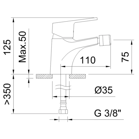 Medidas Grifo de bidé monomando 65mm Go!